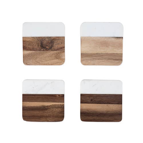 Marble & Acacia Coaster Set