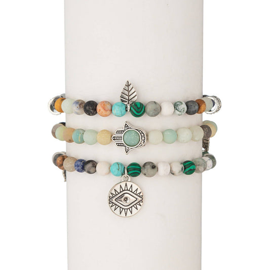 Toya Beaded Bracelet Set - Amazonite & Agate