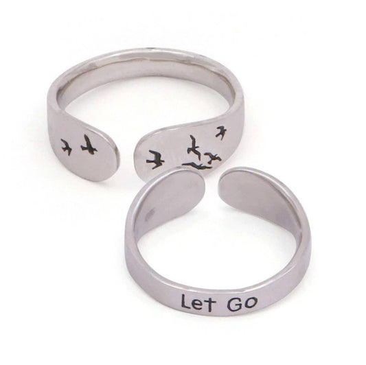 Let Go Inspirational Sterling Silver Adjustable Ring