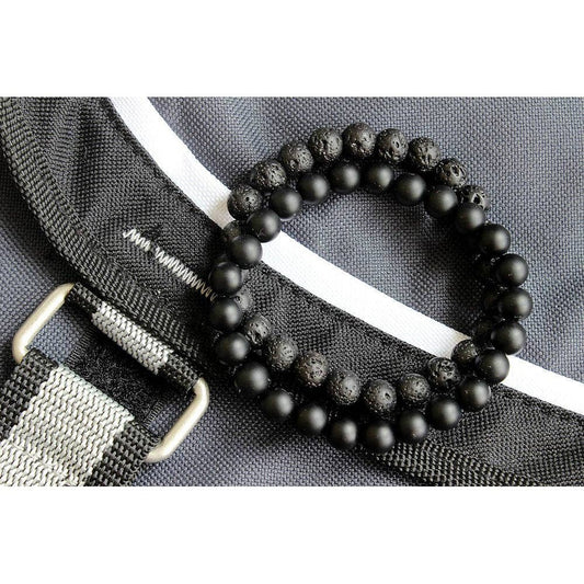 2 pc Mens Bracelet Set - Black Matte Onyx & Lava Stone