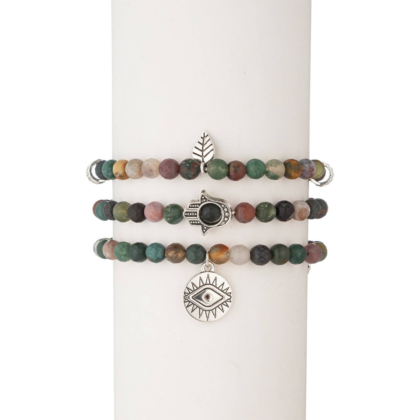 Toya Beaded Bracelet Set - Green Agate