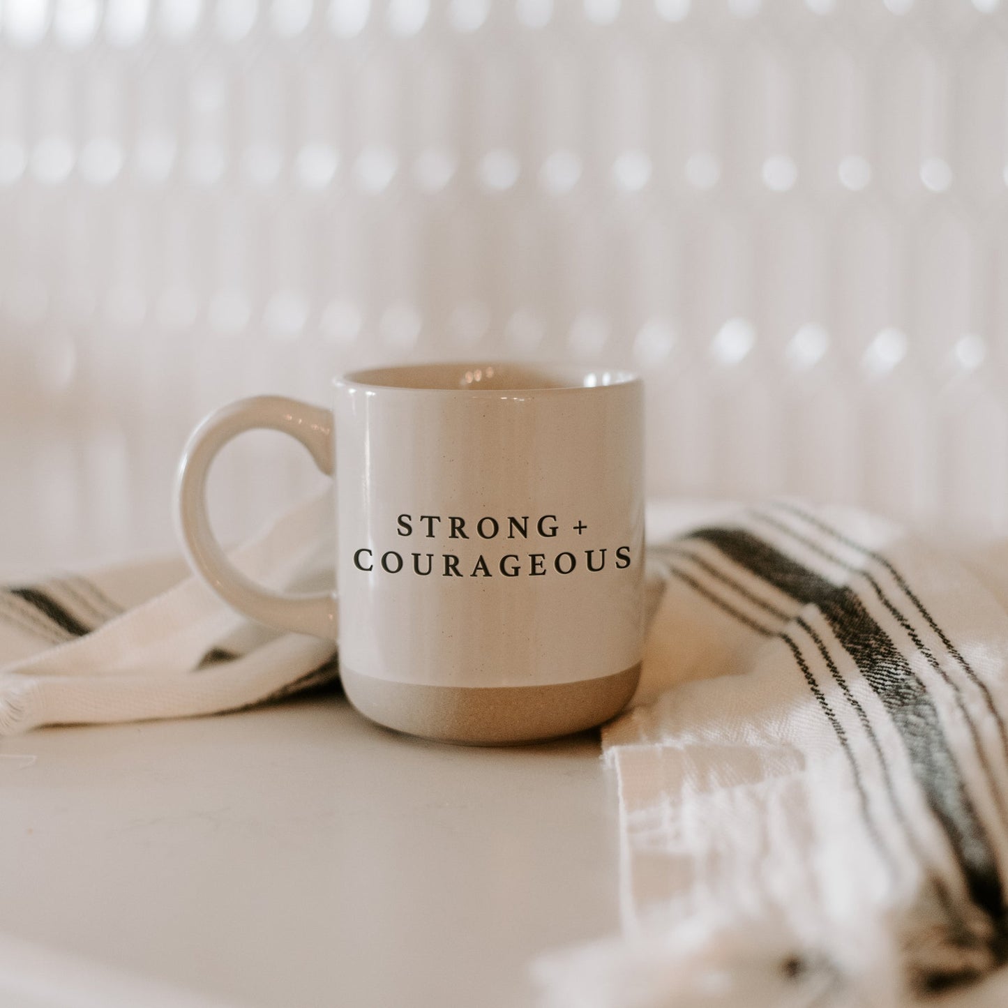 Strong and Courageous - Cream Stoneware Coffee Mug