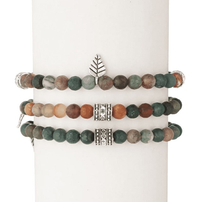 Toya Beaded Bracelet Set - Green Agate