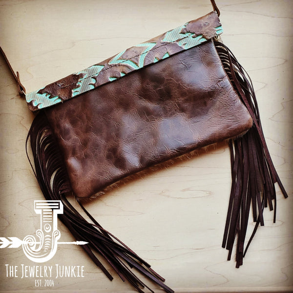 Leather Handbag with Turquoise Laredo Flap and Fringe