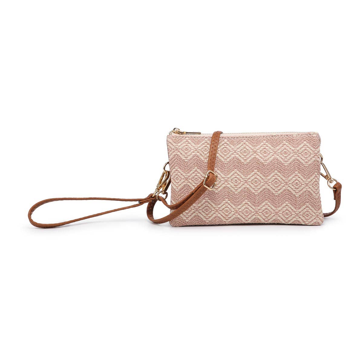 Riley Woven Diamond Pattern 3 Compartment Crossbody Bag - Blush