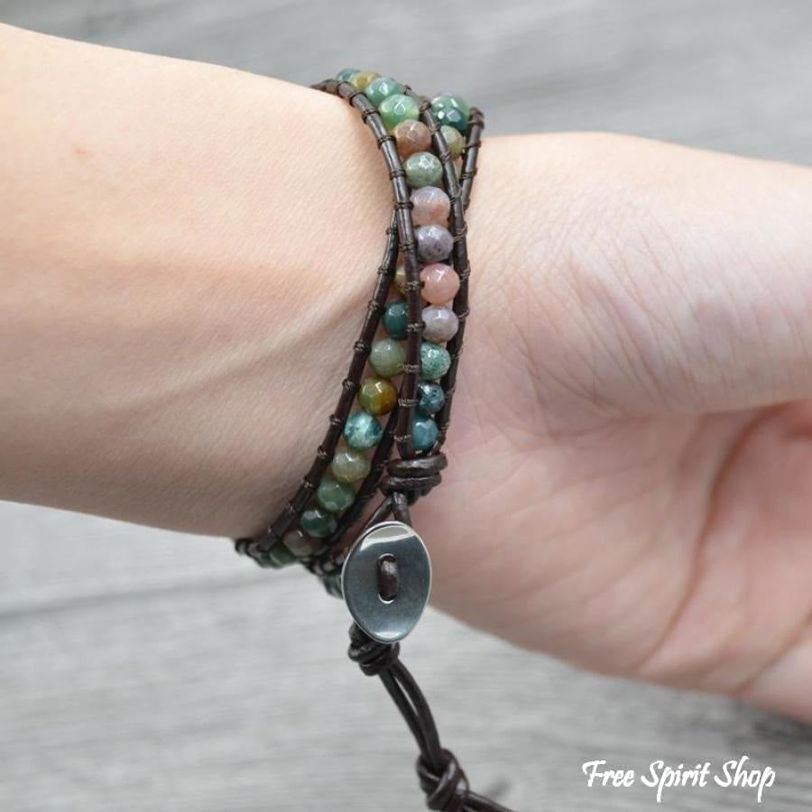 Handmade Indian Agate Leather Wrap Bracelet