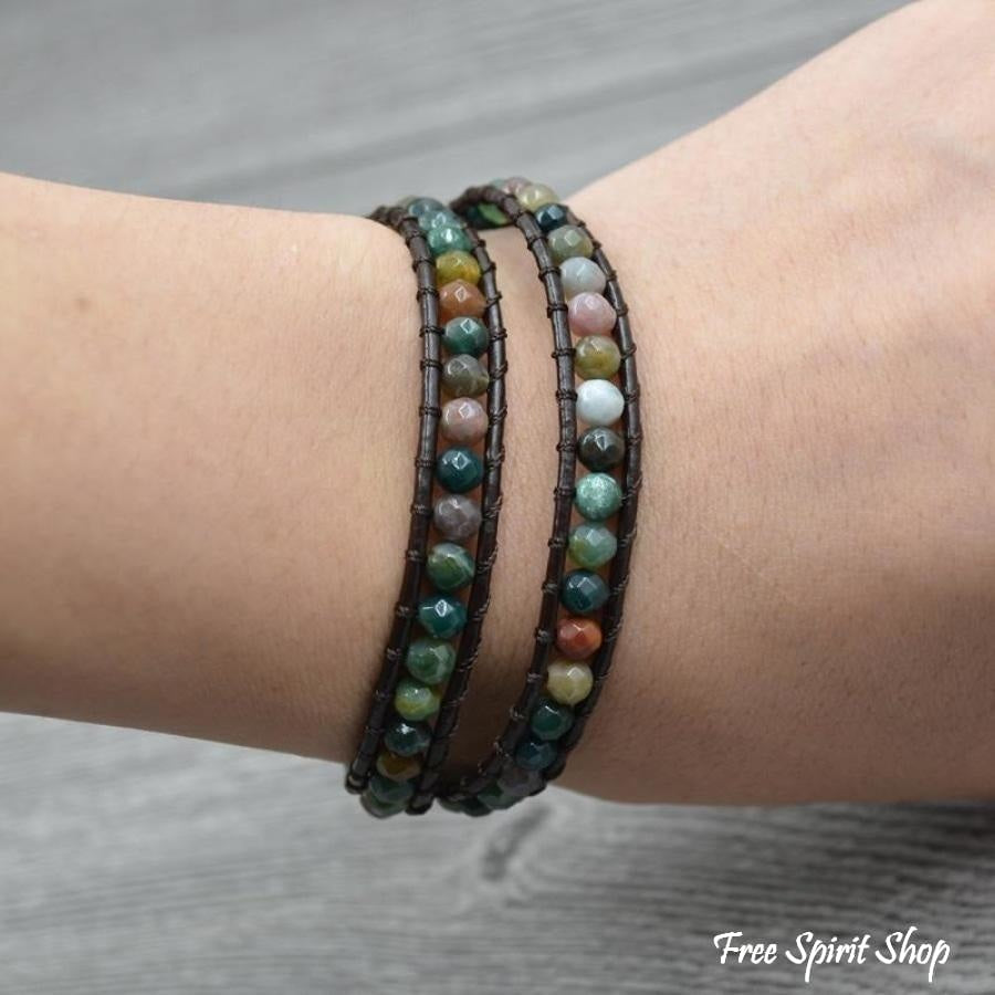 Handmade Indian Agate Leather Wrap Bracelet