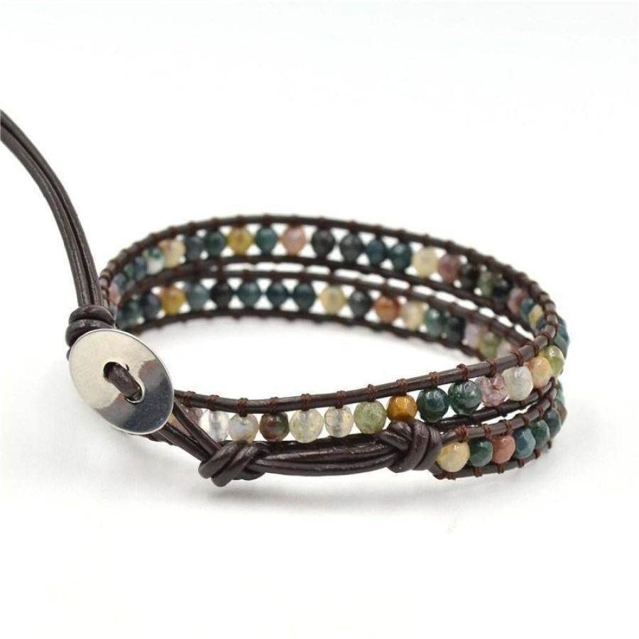 Handmade Indian Agate Leather Wrap Bracelet