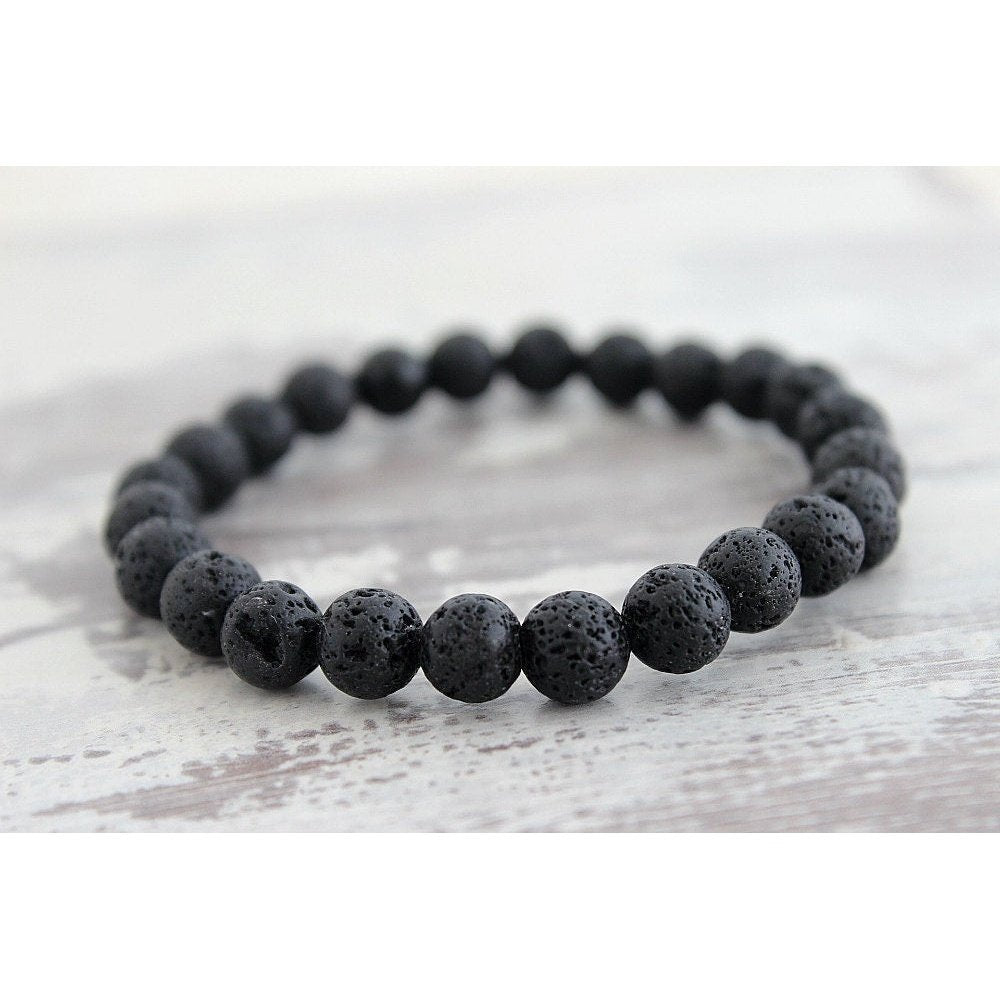 3 pc Mens Bracelet Set - Palm Wood, Onyx & Lava Stone