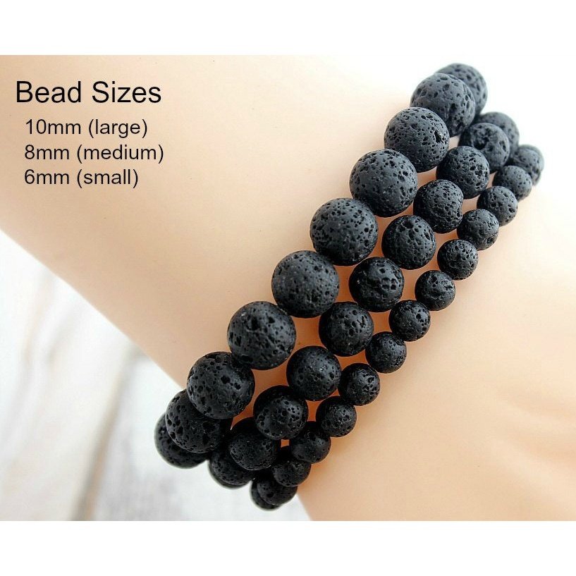 3 pc Mens Bracelet Set - Palm Wood, Onyx & Lava Stone