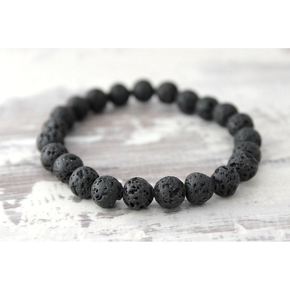 2 pc Mens Bracelet Set - Black Matte Onyx & Lava Stone